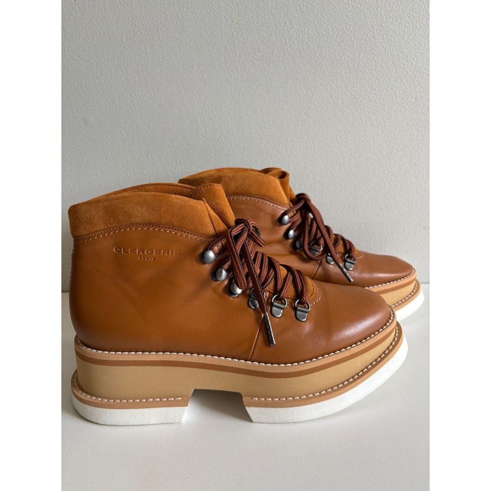 Clergerie Paris Brown Leather Suede Platform Hiking Boots Size 37.5